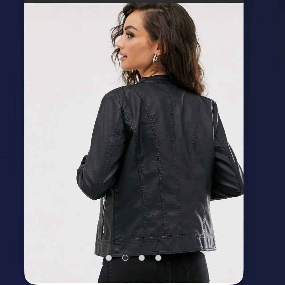 Vila Faux Leather Collarless Jacket - Picture 3 of 10